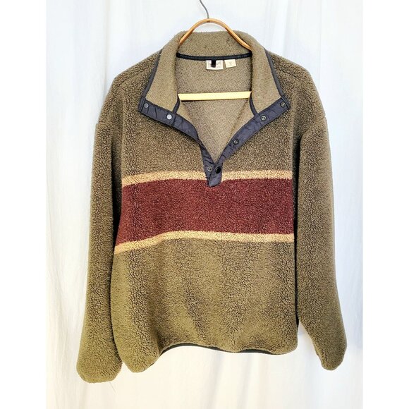 Vintage ‘00s Woolrich Green Red Two Tone Fleece Henley Jacket Mens Size XL - Picture 1 of 12